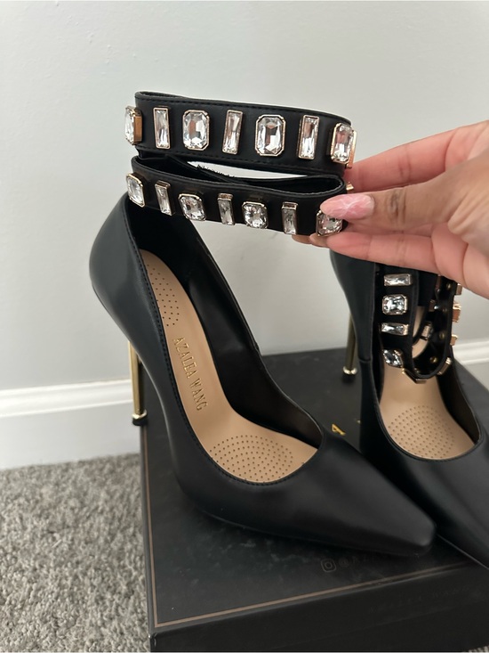 AKIRA Shoes - AKIRA Black Pointed Jeweled Ankle-Strap Stiletto Pumps